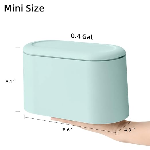 SUBEKYU 0.5 Gal Mini Countertop Trash Can with Lid for Desktop, Small Garbage Can for Office, Tiny Wastebasket, Plastic, Light Green - Image 2