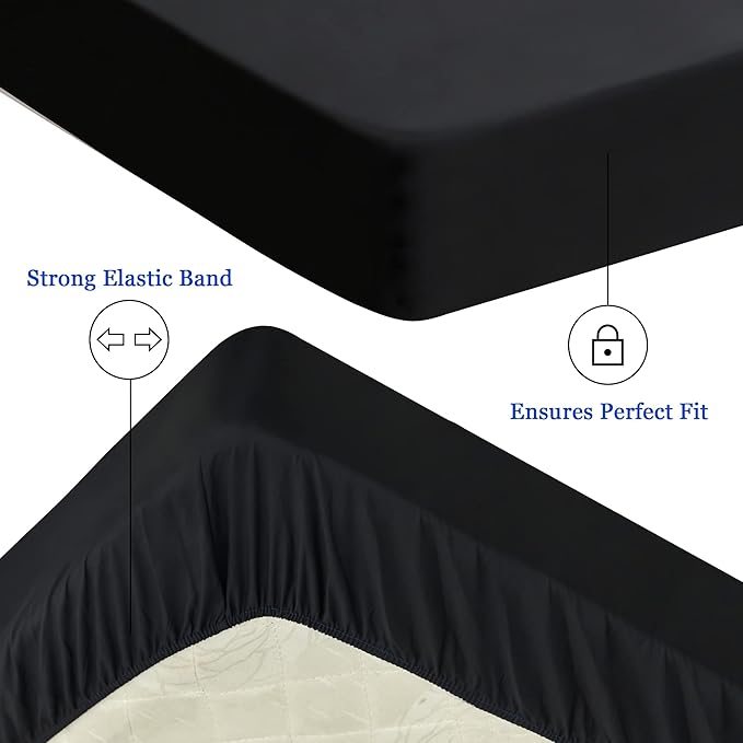 Sufdari Full Size Mattress Protector,Waterproof Mattress Protector,Fitted Sheet Style Mattress Cover with 18" Deep Pocket,Washable and Comfortable-Black,Full