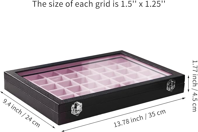 Stratalife Jewelry Organizer 48 Grid Jewelry Tray with Clear Lid Dust-proof Velvet Earring Organizer Necklace Rings Holder Display Drawer Storage Case for Women Pink Black - Image 5