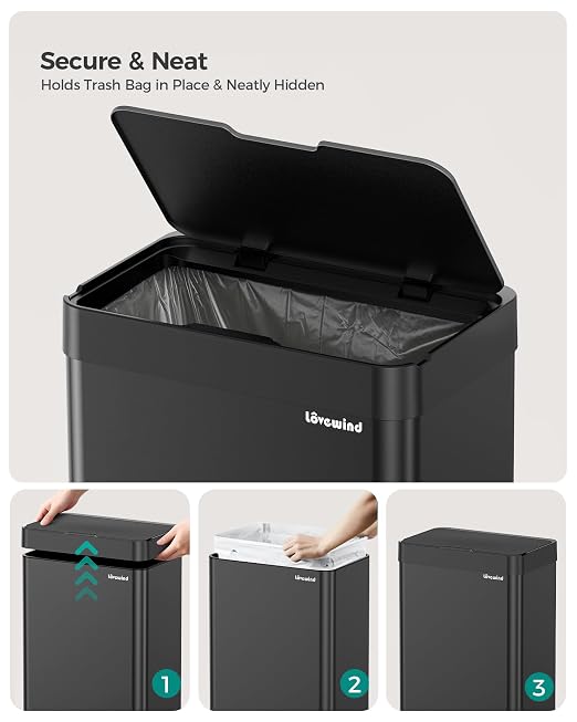 Kitchen Trash Can Touchless, 13 Gallon/50 Liter Stainless Steel Automatic Motion Sensor Trash Can, Type-C Rechargeable Garbage Can with Lid, Silent Close, Touchless Trash Bin for Home Kitchen, Black - Image 9