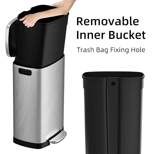 KUK 13 Gallon/50L Stainless Steel Kitchen Trash Can with Lid and Step Pedal-Large Capacity Garbage Bin with Odor Seal, Silent Close Lid, Removable Inner Bucket for Home, Kitchen, Bedroom, Office - Image 4