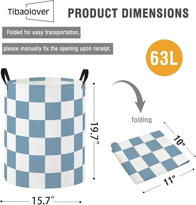 Baby Laundry Basket Baby Nursery Hamper Kids Laundry Basket Toy Storage Bin for Boys Room Decor Gift Baskets for Bedroom Bathroom(Blue Checkered) - Image 2