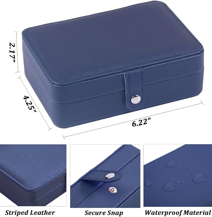 QBestry All-in-One Travel Jewelry Organizer for Women Navy | Small Jewelry Box with 68 Earring Holes | Compact Portable Jewelry Case for Earrings, Rings, Necklaces | Perfect Gifts for Mom Wife Girls - Image 5