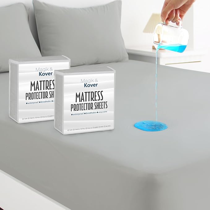 Full Size Mattress Protector Waterproof Cover 2 Pack, Breathable Waterproof Bed Full fitted Sheet Only, Washable 14" Deep Pocket Double Mattress Cover With Elastic Rubber Band, Grey