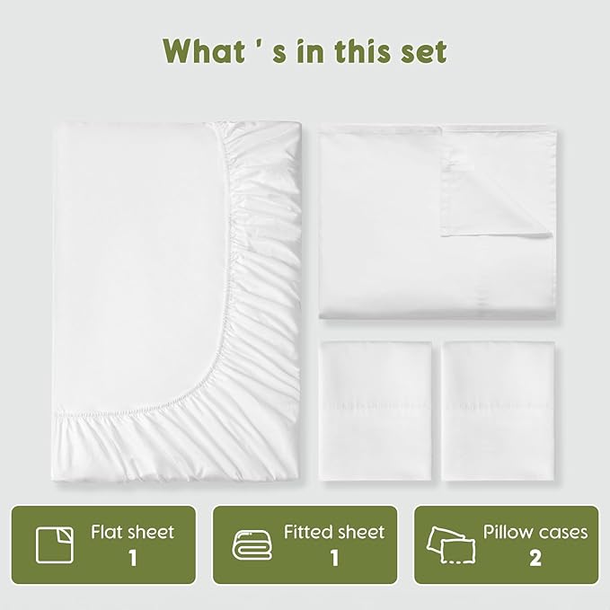 SONORO KATE 100% Egyptian Cotton Sheets Queen Size - 600 Thread Count, Luxury Hotel Sateen Weave Bedding Set, Soft Breathable Sheet Sets, 16" Deep Pocket - 4 PC(White,Queen)
