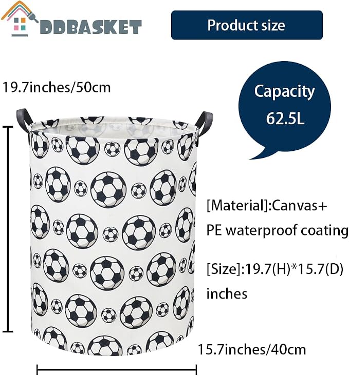 Kids Laundry Basket Soccer Hamper for Nursery Hamper Cute Kids Storage Bin Organizer Room Decor for Home(Black soccer) - Image 2