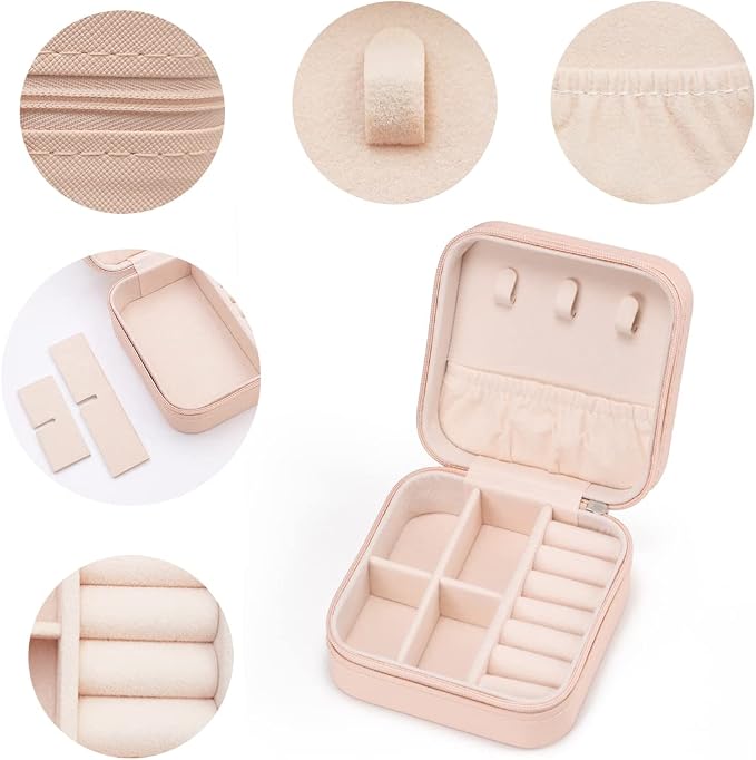 Mini Jewelry Travel Case,Small Jewelry Box,Traveling Jewelry Organizer,Portable Jewellery Storage Holder for Rings Earrings Necklace Bracelet Bangle for Girls Women(Pink - 1 pack) - Image 4