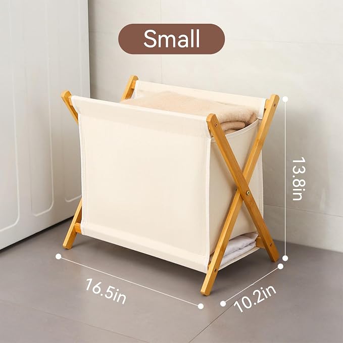 DUMDUM Simple, Eco-Friendly Foldable Laundry Hamper with X-Frame, Multi-Size for Dorm, Bedroom, RV(Beige, Small) - Image 2