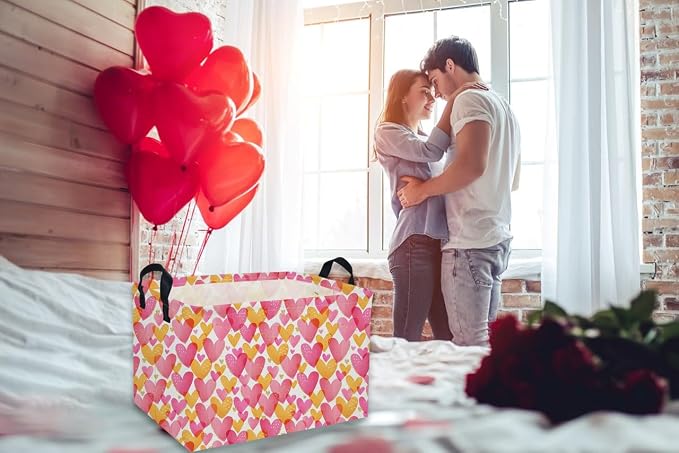Rectangular Valentine's Day Baskets,Heart Basket,Pink Girls Basket Kids Storage Bin Love Room Decor for Home.(Shining Love) - Image 4