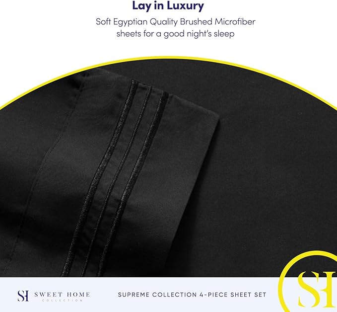 Queen Size Bed Sheets - Breathable Luxury Sheets with Full Elastic & Secure Corner Straps Built In - 1800 Supreme Collection Extra Soft Deep Pocket Bedding Set, Sheet Set, Queen, Black