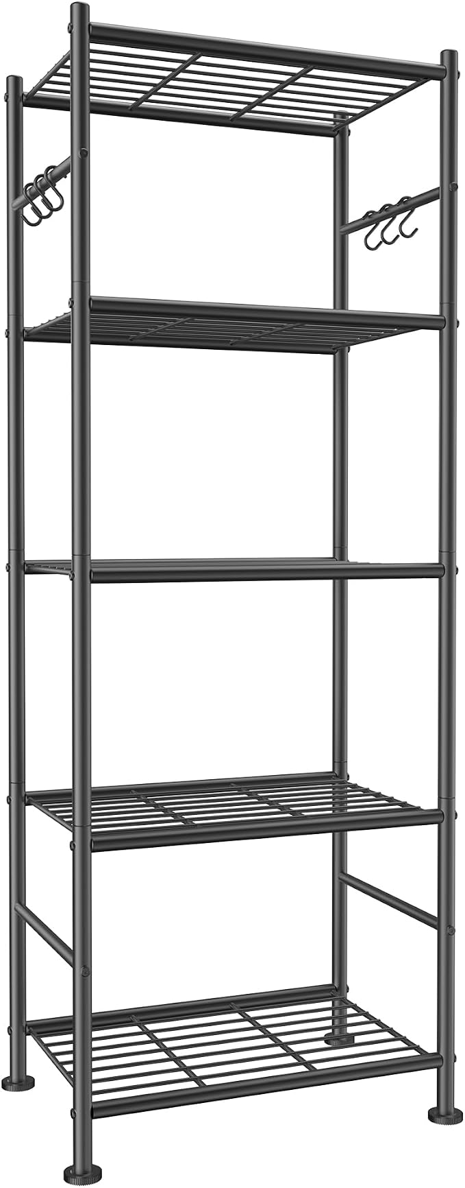 Sakugi Storage Shelves - 5-Tier Large Capacity Shelf Organizer with Hooks, Heavy-Duty Garage Shelving with Leveling Feet, Wobble-Free Rack for Bedroom, Balcony, Garage, 18.1"×12.4"×56.8", Black by Sakugi