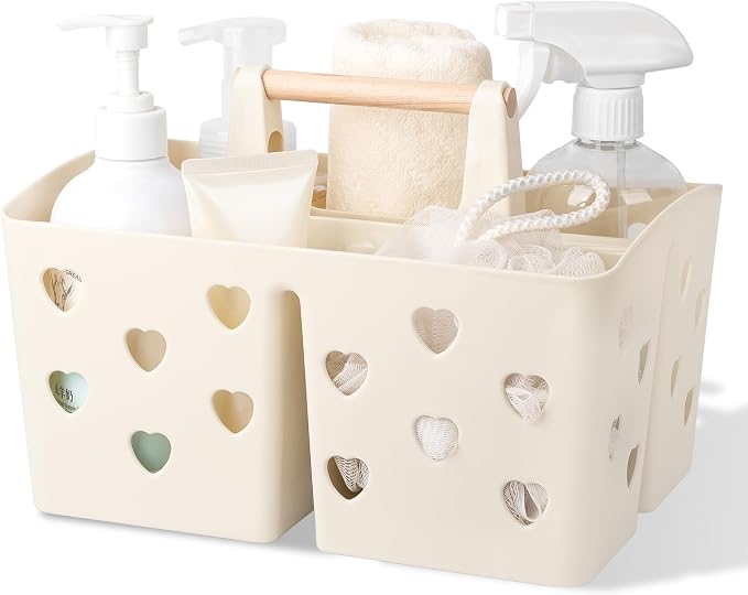 Anyoifax Portable Shower Caddy Plastic Shower Basket Organizer Divided Bathroom Caddy Storage Cleanning Caddy Tote with Handle for College, Dorm Room, Kitchen, Beige by Anyoifax