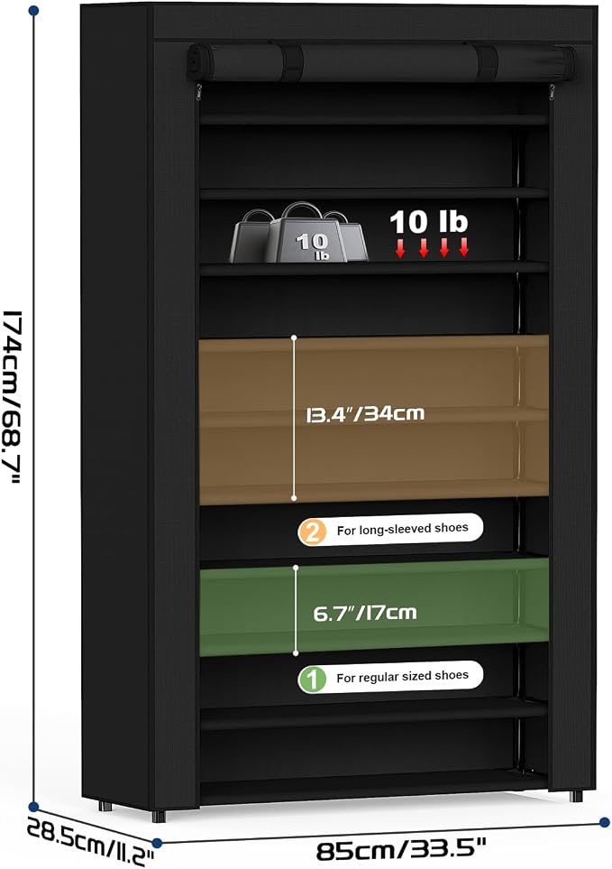 Mavivegue Shoe Rack with Cover, 10+1 Tier Tall Shoe Storage for 50-55 Pairs of Shoes, Shoe Organizer for Entryway, Closet - Image 3