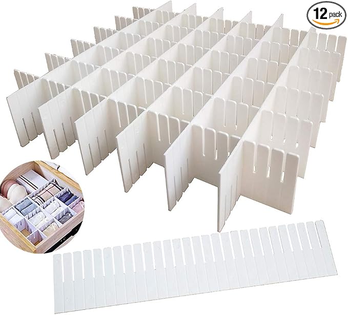 OJYUDD 12PCS DIY Plastic Grid Drawer Dividers,White Adjustable Sock Underwear Dresser Drawer Organizers Divider for Stationary Storage by OJYUDD