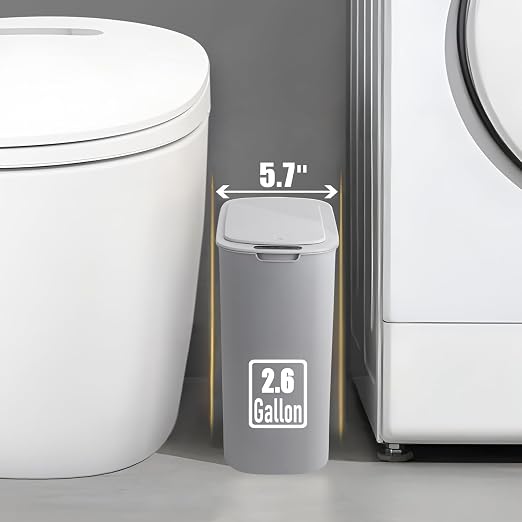 TIPGO Automatic Motion Sensor Bathroom Trash Can with Lid, 2.6 Gallon Touchless Trash Bin, Smart Garbage Can Plastic Slim Wastebasket for Bedroom, Office, Dorm (Grey) - Image 5