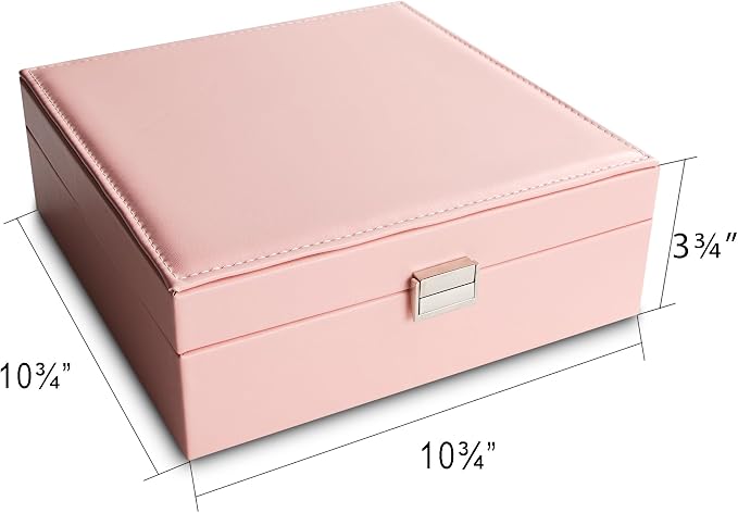 Frebeauty Earring Organizer Classic Jewelry Box 50 Slots Double Layer Jewelry Storage Case with 6 Necklace Hook and Bracelet Pocket(Pink) - Image 4