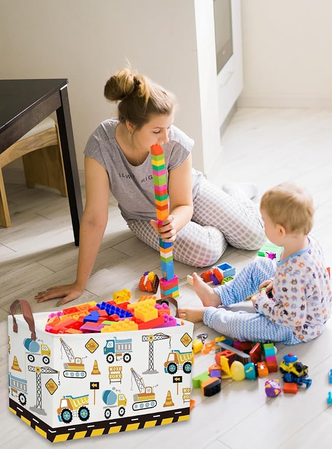 Kids Baskets Car Basket Boys Storage Bins Rectangular Book Basket Storage Bin Organizer Book Shelf Box Room Decor(Engineering vehicle) - Image 6
