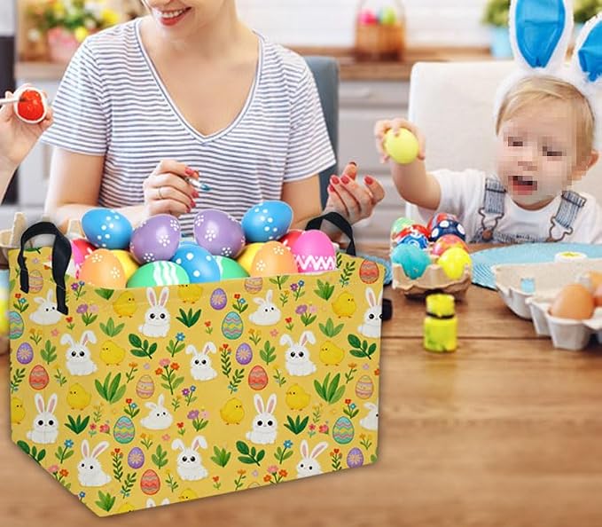 Easter Basket for Kids Gift Bunny Easter Basket Empty Baby Basket for Boys and Girls Cute Storage Basket Organizer Bin Box.(yellow eggs) - Image 6