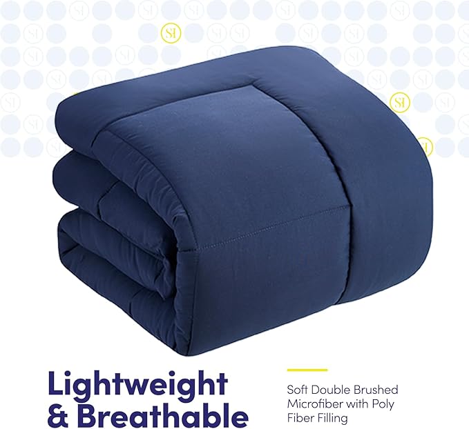King Size Comforter Set with Sheets - 7-Piece Bedding Collection - 1 Comforter, 1 Fitted Sheet, 1 Flat, 4 Pillowcases - Deep Pocket - Soft & Premium Quality - Ideal for All Seasons, Navy Blue