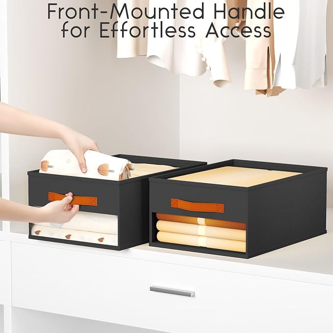 Homsorout Drawer Organizers and Storage - 6 Pack Foldable Pants Organizer with Clear Window & Handles, Fabric Closet Organizer for Clothes, Jeans, Sweaters, Towels, T-shirt, Scarf (Black) - Image 4