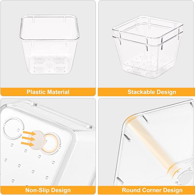 SMARTAKE 28 Piece Drawer Organizers with Non-Slip Silicone Pads, 4-Size Desk Drawer Organizer Trays Storage Tray for Makeup, Jewelries, Utensils in Bedroom Dresser, Office and Kitchen, Clear - Image 5