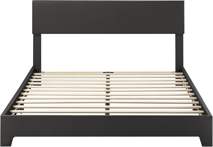 SHA CERLIN Full Size Platform Bed Frame with Clean Line Fabric & Adjustable Headboard, Wood Slats Support, No Box Spring Needed, Easy Assembly, Black