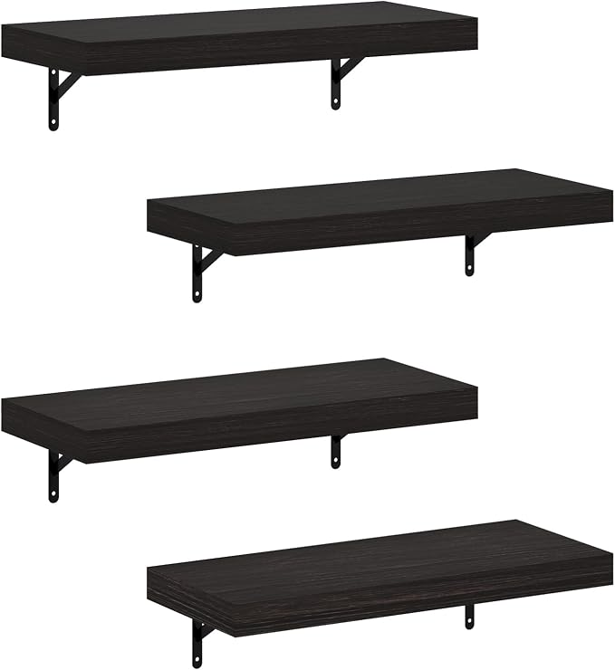 Furinno Tanna Floating Shelves for Wall Set of 4, 22-Inch Wall Shelf, Triple Thick Floating Mounted Shelf, for Bathroom, Home Office, Living Room, Tobacco Oak - Image 5