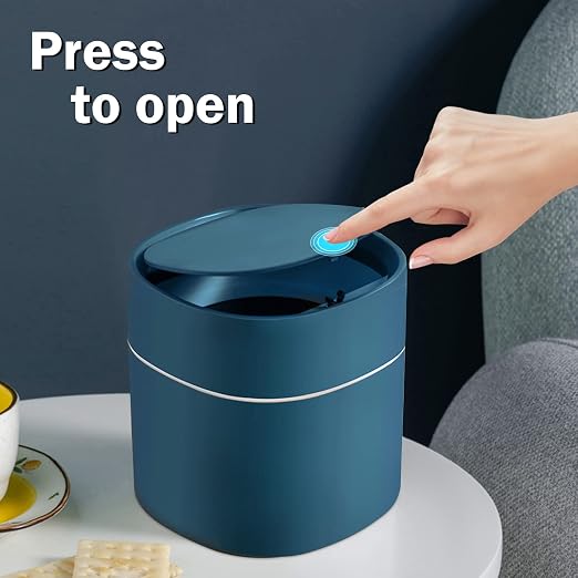 Mini Desk Trash Can with Lid with Trash Bags 180 pcs Press-Top 0.5 Gallon Tiny Countertop Waste Basket Small Table Top Plastic Covered Garbage Bin for Desk Top (Blue) - Image 3