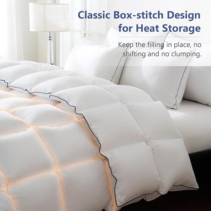 DOWNCOOL Feather Down Fiber Comforter King Size, 100% Cotton Ultra Soft Fluffy Duvet Insert King, All Season Luxurious Hotel Bedding Comforters with Corner Tabs, White 106"x90"
