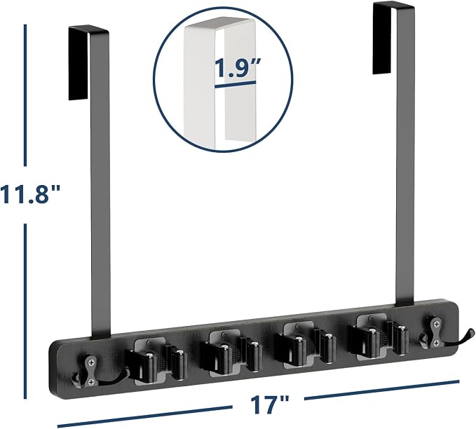 Lorbro Broom Holder Door Mount, Over the Door Broom and Mop Holder with 2 Over Door Hooks, Wood Broom Hanger, Tool Rack Organizer for Laundry, Garage, Closet, Kitchen Decor, 4 Slots & 4 Hooks Rustic - Image 7