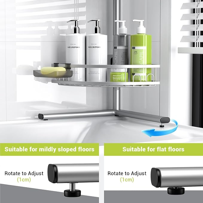 Aitatty Standing Shower Caddy Corner: 4-tier Rustproof Shower Organizer Shelf - Floor Shower Corner Shelf Rack Stand for Bathroom Chrome - Image 5