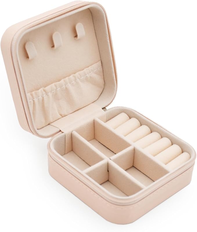 MODENGKONGJIAN Mini Jewelry Travel Case, PU Leather Organizer Box, Small Portable Jewellery Storage Holder for Womens Rings Earrings Necklaces Bracelets (Pink) by MODENGKONGJIAN