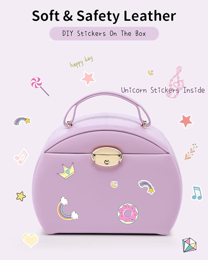 VLANDO Kids Musical Jewelry Box for Girls with Drawer, Music Box with Ballerina and Stickers for Birthday Bedroom Decor, Gifts for Girls Kids Christmas Thanksgiving Gifts 2024 - Purple - Image 3