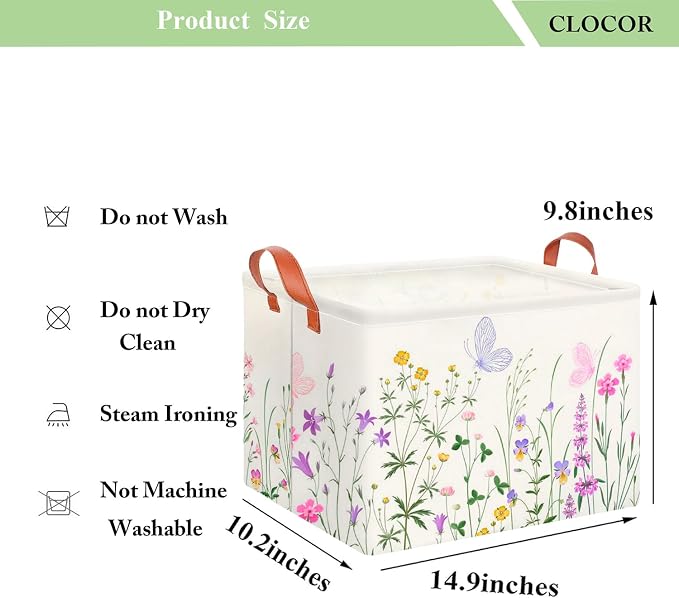 CLOCOR Rectangular Storage Basket Empty,Gift Basket,Waterproof Storage Bin with Handles,Room Decor(Flower) - Image 2