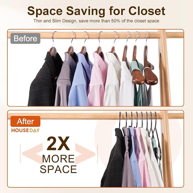 HOUSE DAY Black Plastic Hangers 100 Pack, Plastic Clothes Hangers with Built-in Hooks, Durable and Strong Coat Hangers for Closet, Space Saving Clothing Hanger for Shirts, Coats, Skirt, Dress - Image 3
