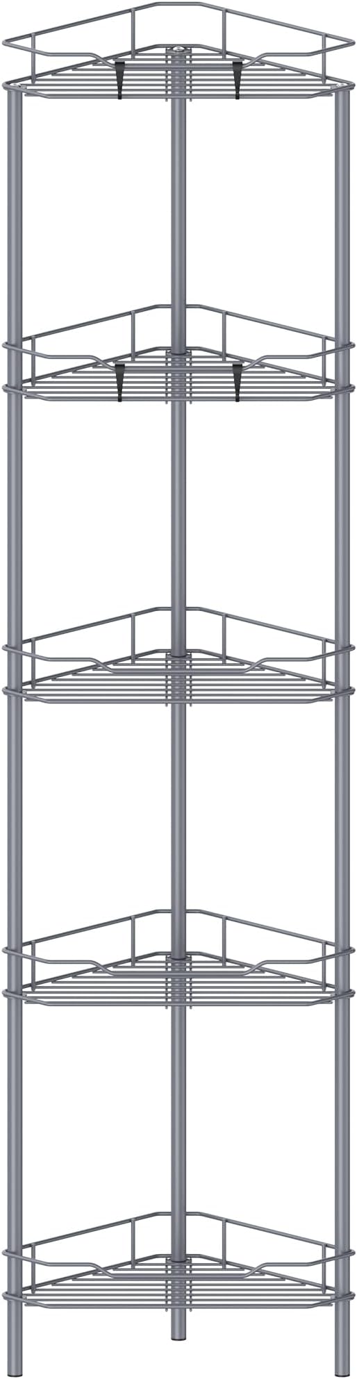 HuggieGems 5 Tier Floor Standing Corner Shower Caddy Organizer Shelf with Hooks, Bathroom Shelves Stand Rack, Dark Gray by HuggieGems