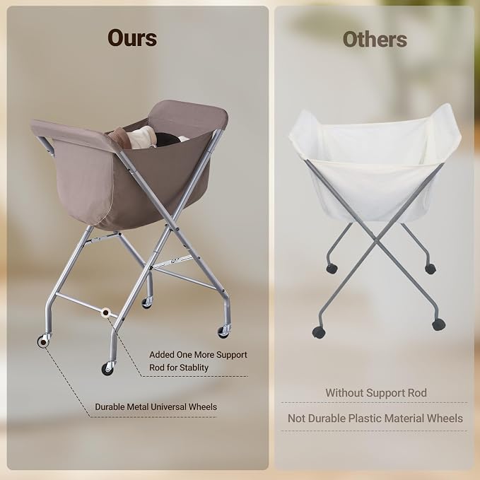 ELYKEN Laundry Cart with Wheels, 32”H Easy Rolling Laundry Hamper with Removable Liner Bag, Sturdy Metal Frame Clothes Basket with 4 Casters and 2 Brakes - Image 6