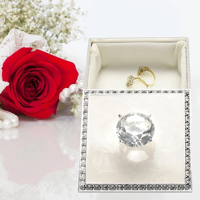 LASODY Diamond Crystal Jewelry Storage Box for Rings Earrings Necklace Treasure Chest Organizer Jewelry Keepsake Gift Box Case for Girl Women (Diamond Square Silver Plater White) - Image 5