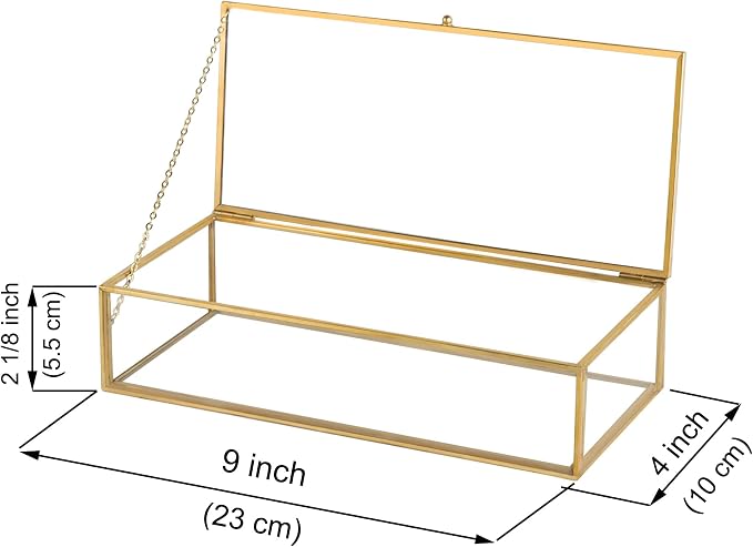 Glass Jewelry Box, Vintage Rectangle Gold Keepsake Box Organizer Box Vanity Lidded Box Home Decor Accent Decorative Box for Storage Trinket Rings Bracelet - Image 6