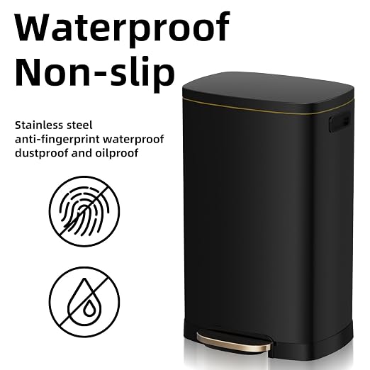 KdbK 13 Gallon Trash Can with Lid, 50L Fingerprint Proof Stainless Steel Kitchen Trash Can with Removable Inner Bucket and Lid Soft Close, Pedal Rubbish Bin for Home Office, Black - Image 5