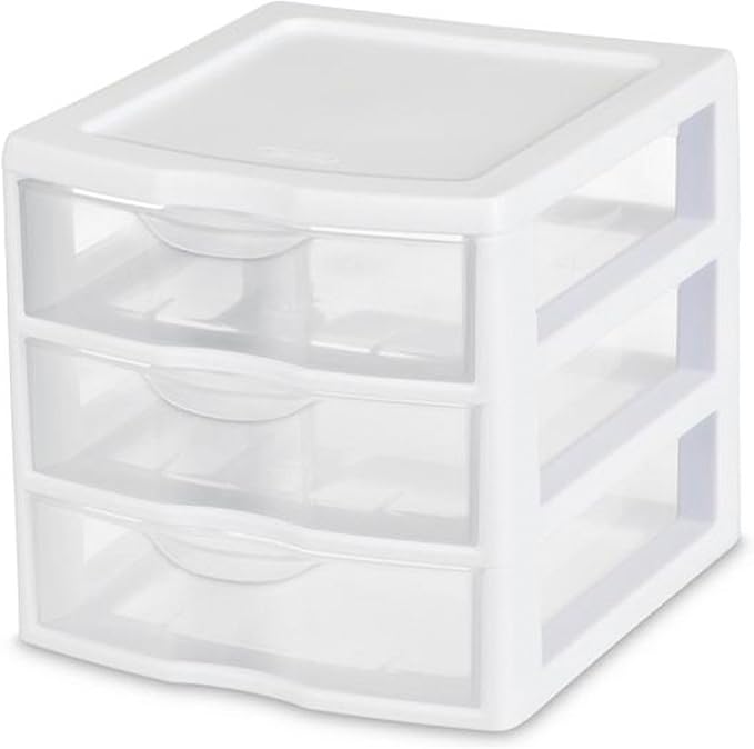 Sterilite 18-Pack Clearview 3-Drawer Cart, Small Plastic Storage Organizer Drawers, White - Organizing Drawer Containers for Bathroom, Closet, Kitchen, and Bedroom by Sterilite