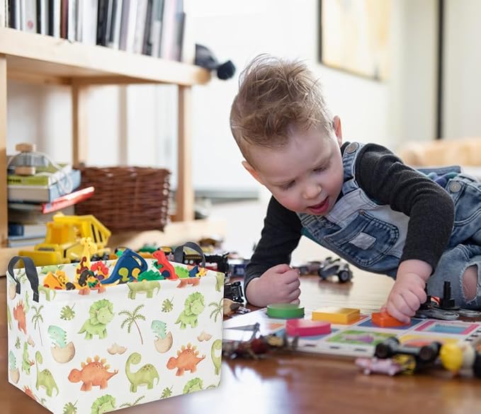 Dinosaur Baskets Kids Storage Basket Baby Gift Basket Rectangular Cute Toy Storage Bin Box Organizer Book Shelf Bins Dinosaur Room Decor(Cute dinosaur) - Image 4