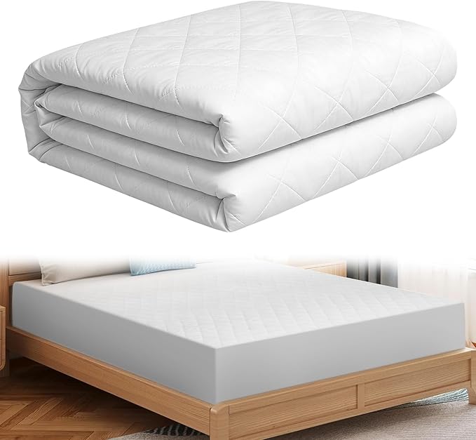 Waterproof Mattress Protector, Quilted Queen Size Mattress Cover Pad Fiber Layer Absorbent Extra Deep 30cm Fitted Skirt Breathable Washable Mattress Topper for Home and Hotel Use 150x200cm