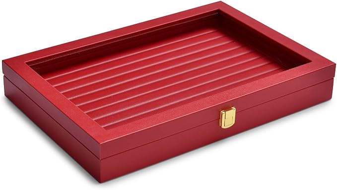 Oirlv Luxury Leather Rings Earrings Organizer Tray with Clear Lid Jewelry Display Box with Acrylic Lid Stackable Jewelry Box Drawer Inserts - Image 3