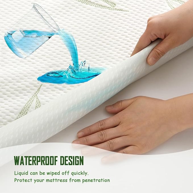 Twin Size Waterproof Mattress Protector, Premium Cooling Viscose from Bamboo Mattress Pad, Breathable, Noiseless, Cooling & Machine-Washable Bed Cover with 21" Deep Pocket