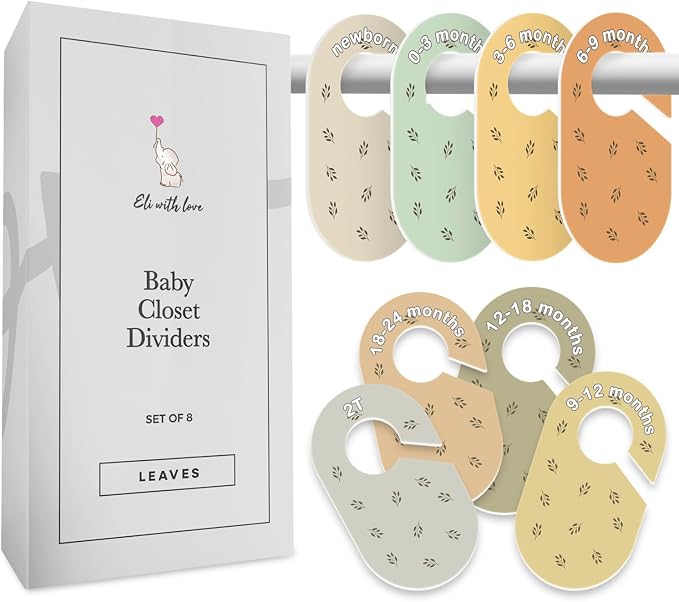 Eli with Love Baby Closet Dividers (Leaves) - Ideal Baby Clothes Dividers – Organize Nursery Closet Hangers by Size/Age by EliwithLove