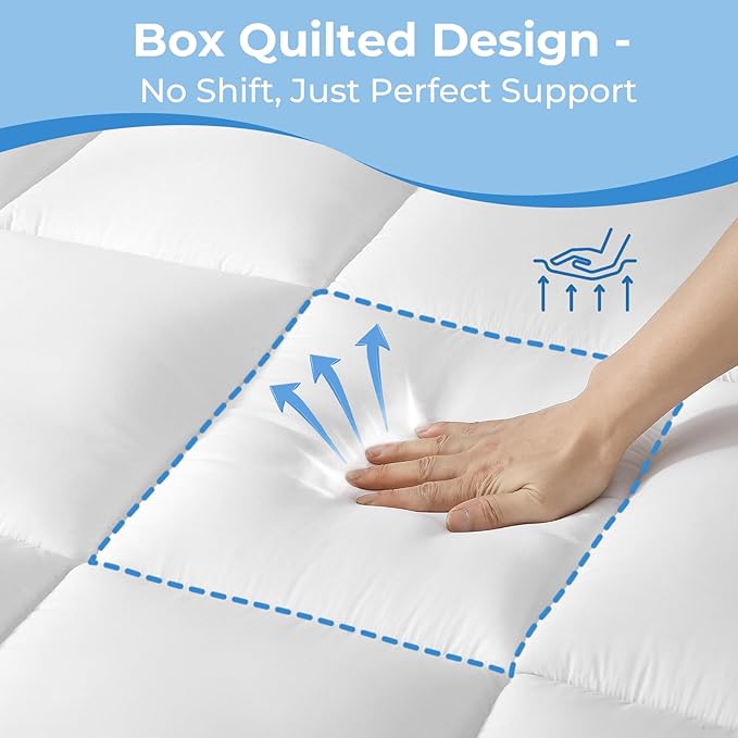 YUGYVOB Twin XL Mattress Topper - 800GSM Extra Thick Cooling & Breathable Mattress Pad with Deep Pocket 8"-21" & Soft Down Alternative Filling, White