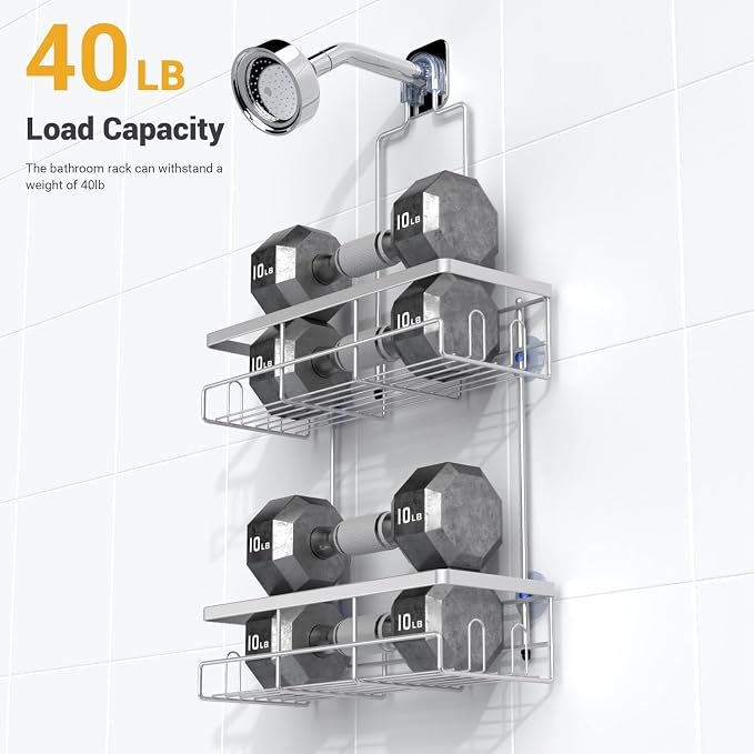 AKTECKE Shower Caddy Hanging Bathroom Organizer: Rustproof Shower Shelf for Inside Shower - No Drilling Shower Racks Over Showerhead - Bath Shelves Rack for Shampoo Soap Chrome - Image 4