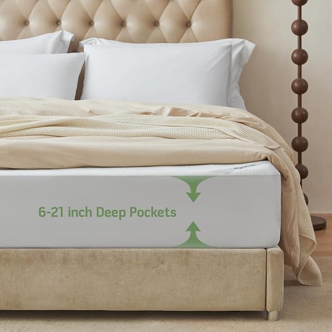 Premium Jacquard 100% Waterproof California King Mattress Protector, Noiseless, Anti - Slip, Breathable Bed Cover, Rayon from Bambo, Quilted, Mattress Pad Sheet, Deep Pocket