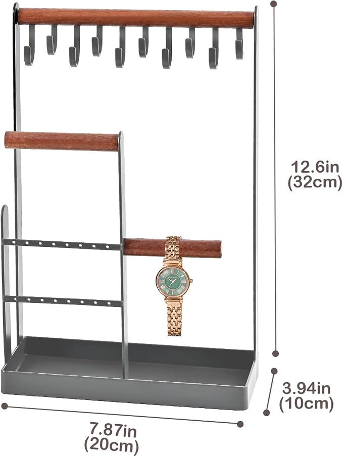 ProCase Cute Jewelry Stand, Aesthetic Jewelry Organizer for Dresser Vanity, Jewelry Holder Display for Necklaces Earrings, Gifts for Teen Girls Women, Bedroom Dorm Decor -Medium, Grey - Image 4